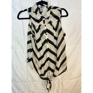URVANA Sleeveless Chevron Print Button Up Tie Front Blouse Top Womens‎ Medium